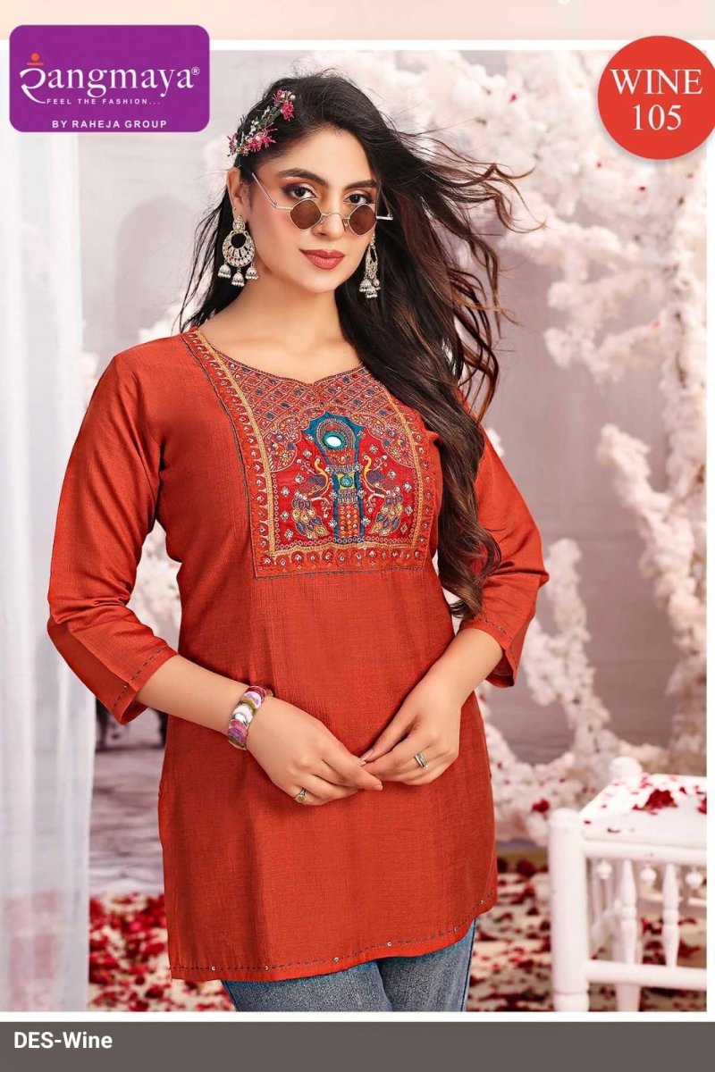 Wine By Rangmaya Cotton With Work Ladies Top